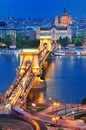 The Chain Bridge in Budapest in the evening.