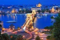 The Chain Bridge in Budapest in the evening. Royalty Free Stock Photo