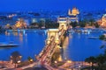 The Chain Bridge in Budapest in the evening Royalty Free Stock Photo