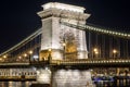 The Chain Bridge in Budapest in the evening. Sightseeing in Hungary. Royalty Free Stock Photo