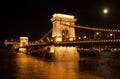 The Chain Bridge in Budapest with full moon Royalty Free Stock Photo