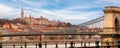 Chain bridge, Budapest, Hungary and Buda panorama Royalty Free Stock Photo