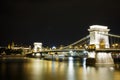 The Chain Bridge in Budapest, Hungary at night Royalty Free Stock Photo