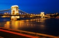 Chain bridge Budapest, Hungary at night Royalty Free Stock Photo