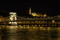 Chain bridge in Budapest, Hungary, at night Royalty Free Stock Photo