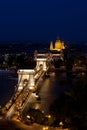 Chain Bridge and Cathedral Budapest Hungary night Royalty Free Stock Photo