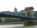 Chain bridge, Danube river and the Buda Castle in Hungary, Budapest Royalty Free Stock Photo
