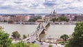 Chain bridge on Danube river in Budapest city. Hungary. Urban landscape panorama with old buildings Royalty Free Stock Photo