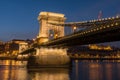 Chain Bridge and the Danube River at Night, Budapest, Hungary Royalty Free Stock Photo