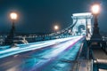 Chain Bridge and the Hungarian Parliament Building, Budapest, The Szechenyi Chain Bridge, Hungary Royalty Free Stock Photo