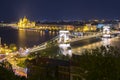 Chain bridge and Hungarian parliament at night, Budapest, Hungary Royalty Free Stock Photo