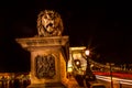 Chain Bridge Lion Danube River Traffic Lights Budapest Hungary Royalty Free Stock Photo