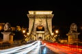 Chain bridge at night in Budapest, Hungary Royalty Free Stock Photo