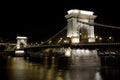Chain Bridge at night in Budapest Royalty Free Stock Photo