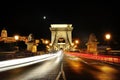 Chain Bridge at night with traffic light trails, Budapest, Hungary