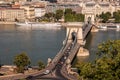 Chain Bridge over the Blue Danube River in the city of Budapes