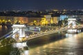 Chain Bridge over Danube river at night, Budapest, Hungary Royalty Free Stock Photo