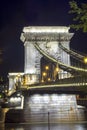 Chain Bridge over Danube river at night, Budapest, Hungary Royalty Free Stock Photo