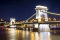 Chain Bridge over Danube river at night, Budapest, Hungary Royalty Free Stock Photo