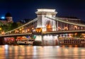 Chain Bridge over Danube river at night, Budapest, Hungary Royalty Free Stock Photo