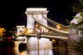 Chain Bridge over Danube river at night, Budapest, Hungary Royalty Free Stock Photo