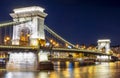 Chain Bridge over Danube river at night, Budapest, Hungary Royalty Free Stock Photo