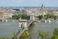 Chain Bridge over Danube river and St. Stephen`s Basilica, Budapest, Hungary Royalty Free Stock Photo