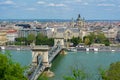 Chain Bridge over Danube river and St. Stephen`s Basilica, Budapest, Hungary Royalty Free Stock Photo