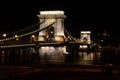 The Chain Bridge over the river Danube at Budapest by night, Hun Royalty Free Stock Photo