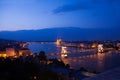 Chain bridge panorama view at night in Budapest Royalty Free Stock Photo