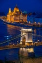 Chain Bridge and Parliament in Budapest at twilight, Hungary Royalty Free Stock Photo