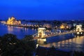 The Chain Bridge and River Danube in Budapest in the evening