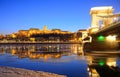 The Chain Bridge and the Royal Palace at sunset over the icy Dan Royalty Free Stock Photo