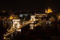 Chain Bridge and St. Stephen's Basilica at night, Budapest Royalty Free Stock Photo