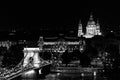 Chain Bridge and St. Stephen's Basilica at night, Budapest Royalty Free Stock Photo