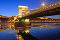 The Chain Bridge at sunset over the icy Danube River, Budapest, Royalty Free Stock Photo