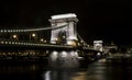 Chain Bridge Szechenyi at night, Bridge over the Danube River in Budapest. Royalty Free Stock Photo