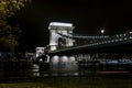 Chain Bridge Szechenyi at night, Bridge over the Danube River in Budapest. Royalty Free Stock Photo