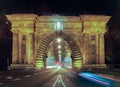 Chain Bridge Tunnel Entrance at Budapest, Hungary at night with Royalty Free Stock Photo