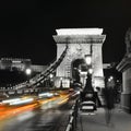 Chain Brigde at night in Budapest, Hungary. Movement.