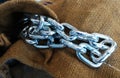 Chain in brown sack cloth