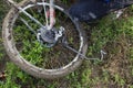 Biker changing his broken bike chain Royalty Free Stock Photo