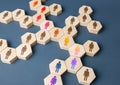 A chain of communicating people. Cooperation for solving tasks. Unity and diversity. Networking. Multiculturalism. Assistance and Royalty Free Stock Photo