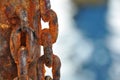 Chain damaged from many rust, An Old Rusty Naval Chain. Royalty Free Stock Photo