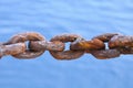 Chain damaged from many rust, An Old Rusty Naval Chain. Royalty Free Stock Photo