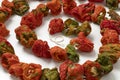 Chain of dried peppers, Biber Kurusu, on white background