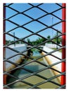 Chain fence with bridge background Royalty Free Stock Photo