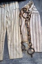 Chain, fetter and prisoner clothes in a prison Royalty Free Stock Photo