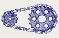 Chain gears. Doodle style Royalty Free Stock Photo