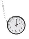 Chain holding an alarm wall clock, time management concept Royalty Free Stock Photo